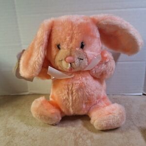 Heartline Snuggables Plush 7" Coral Pink Plush Bunny Rabbit 1984 Hoppy